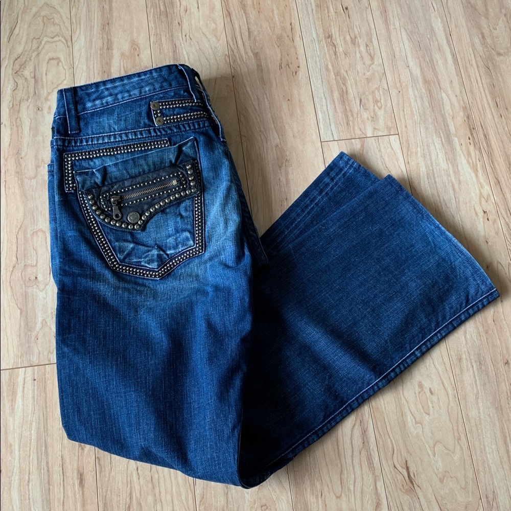 Robin's Jean Dark Blue Bootcut Jeans with Stud Accents - Picture 10 of 16